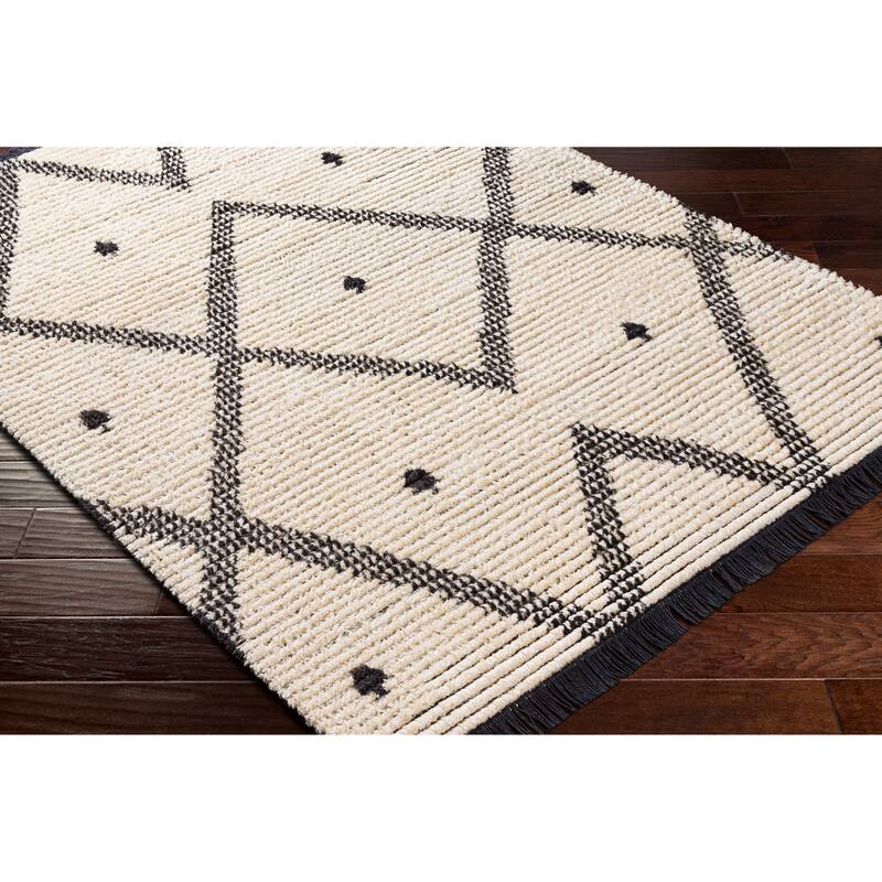 Livabliss Almaz Cream & Black Diamond Bohemian Area Rug