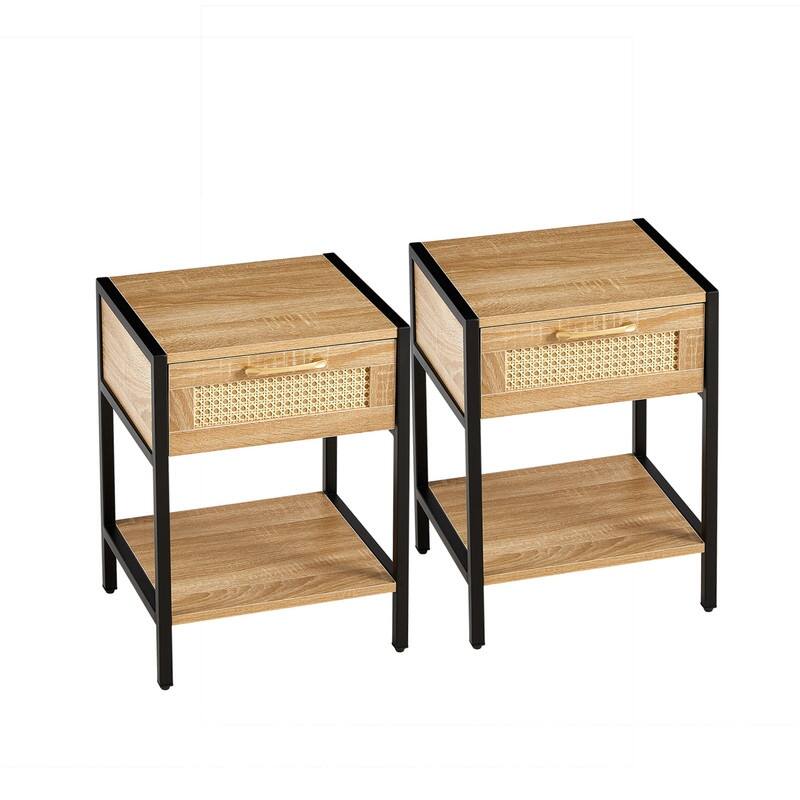 1-Piece or 2-Piece 15.74" Rattan Side Table with Drawer