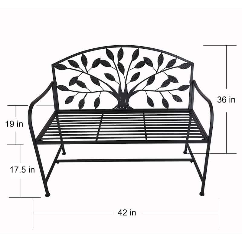 Solid Tree Pattern Outdoor Garden Bench with Backrest - 42" - Black