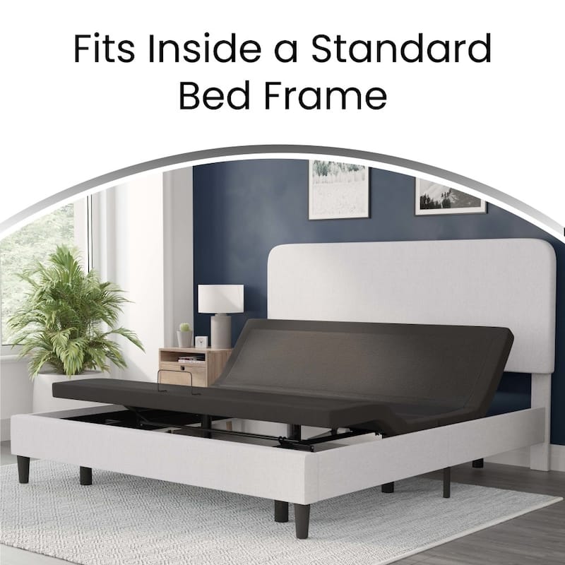 Upholstered Adjustable Bed Base with Wireless Remote in Black