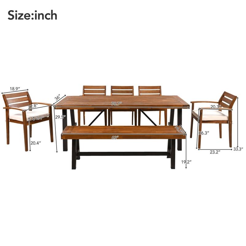 7-Piece Outdoor Wood Dining Set with Removable Cushions