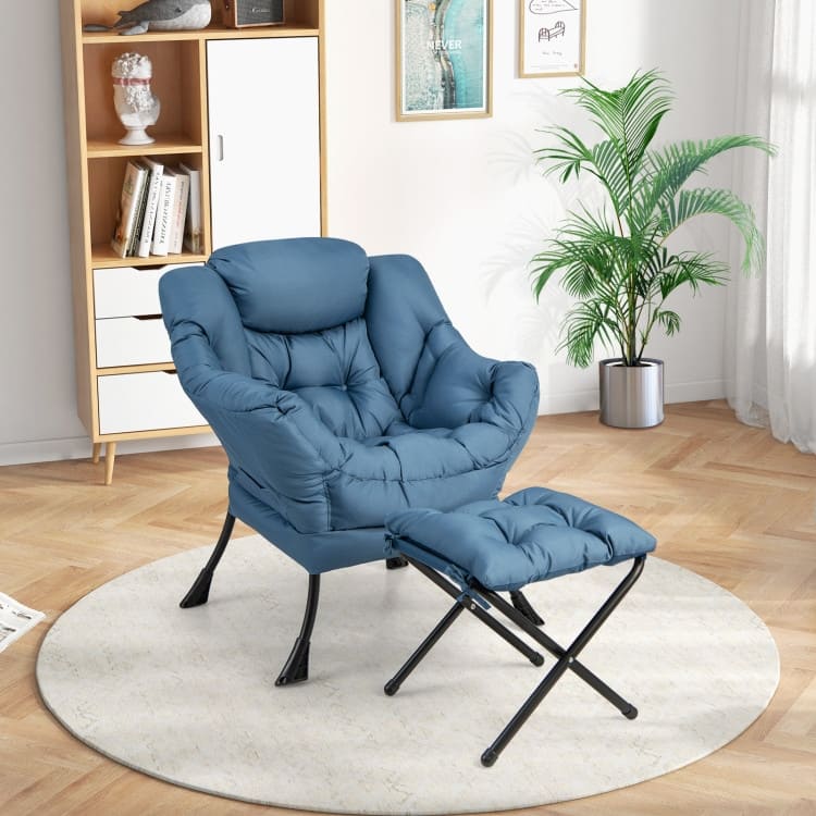 Modern Accent Sofa Chair with Folding Footrest and Side Pocket - 29.5" x 32" x 37.5"
