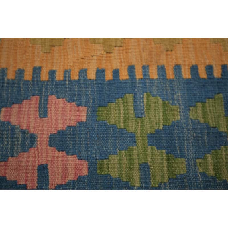 Geometric Kilim Oriental Area Rug Multi-Color Flatweave Wool Carpet - 8'4" x 11'10"
