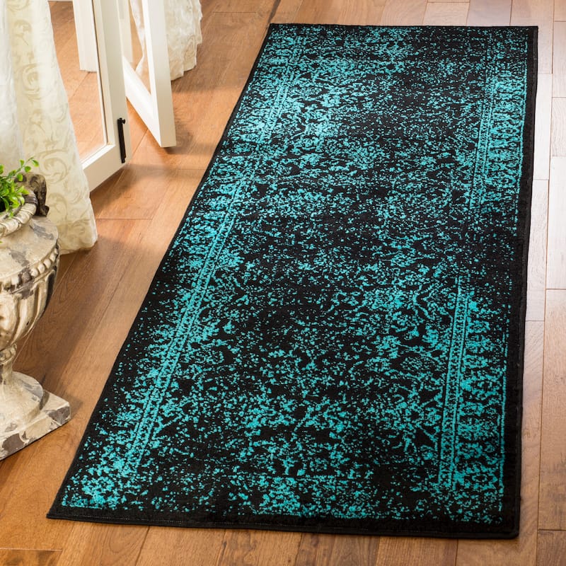 SAFAVIEH Adirondack Dakota Rustic Shabby Chic Distressed Rug - 2'6" x 22' Runner - Black/Teal - Runner