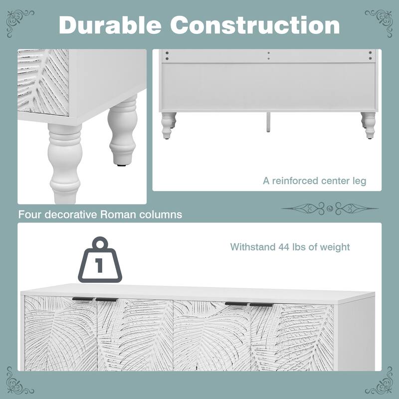 47.2" Modern Leaf-Accent TV Stand - 2 Adjustable Cabinets, Roman Column Legs and Anti-Tip Design