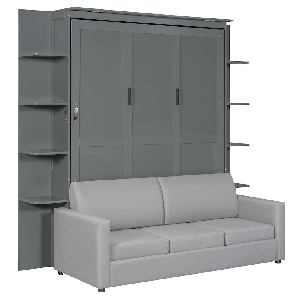 Queen Size Murphy Bed Wall Bed With Sofa,This Murphy Bed Can Be Folded Away Into A Cabinet To Open Up Floor Space In Any Room