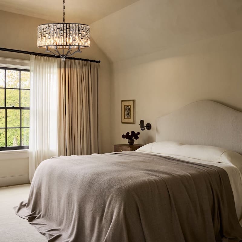 8-Light Modern Glam Black Faceted Crystal Chandelier with Cylinder Drum Shade for Dining Room, Living Room