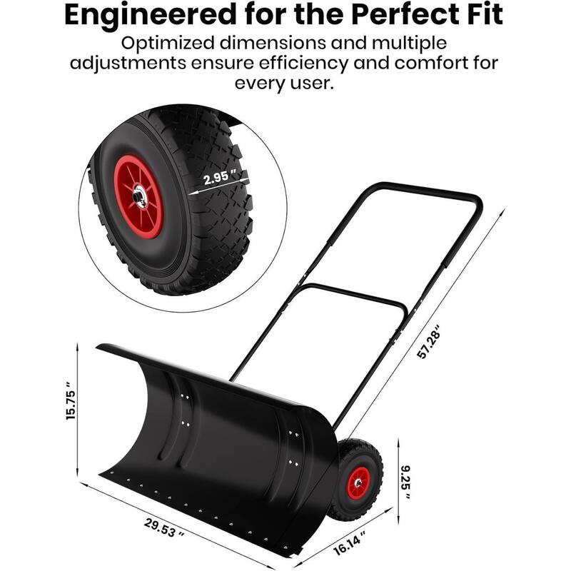 Heavy Duty U-Shaped Rod 29-Inch Steel Snow Shovel Plow for Driveways, Sidewalks, Yards