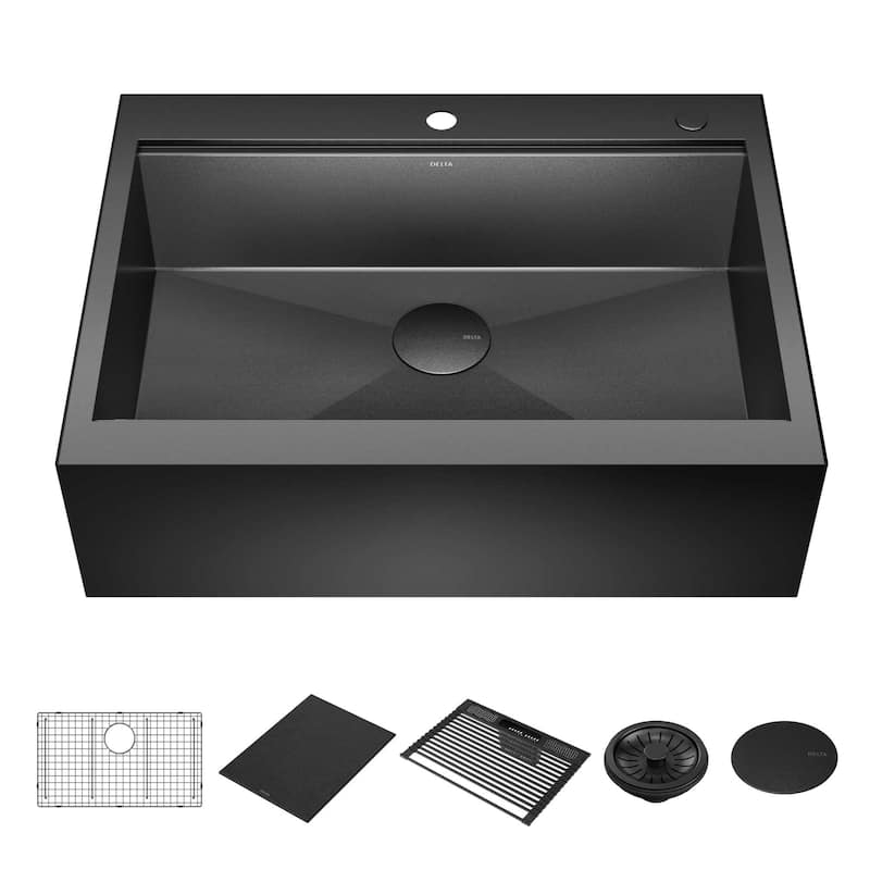Delta 95D9031-T30S Rivet 30" Workstation Farmhouse Apron Front Kitchen - PVD Gunmetal
