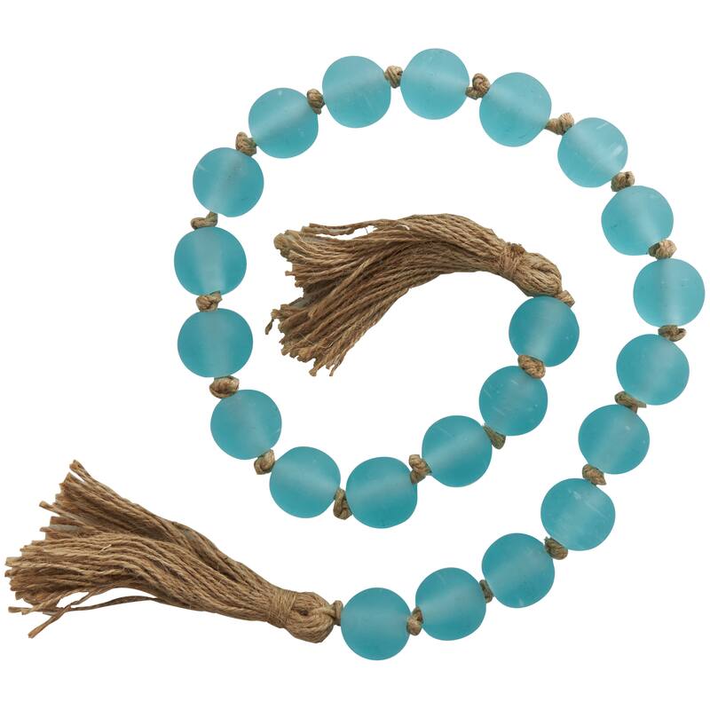 Glass Handmade Round Frosted Beaded Garland with Tassel with Knotted Brown Jute
