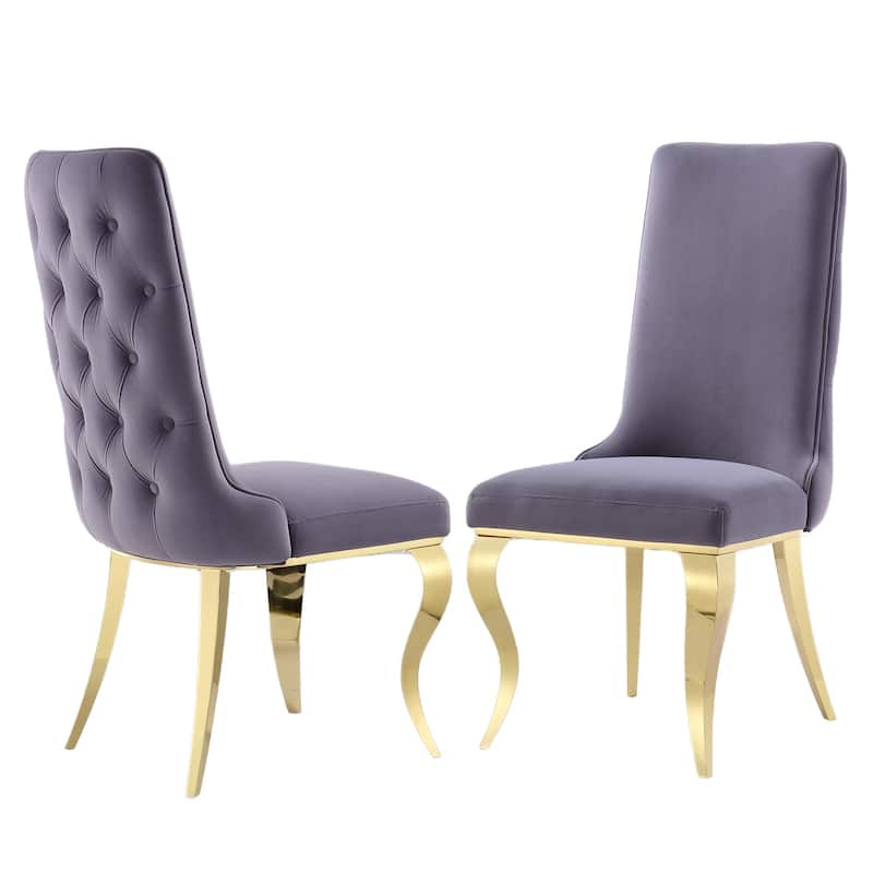Heavy Duty Dining Chairs with Button Tufted Backrest and Polished Stainless Steel Metal Legs