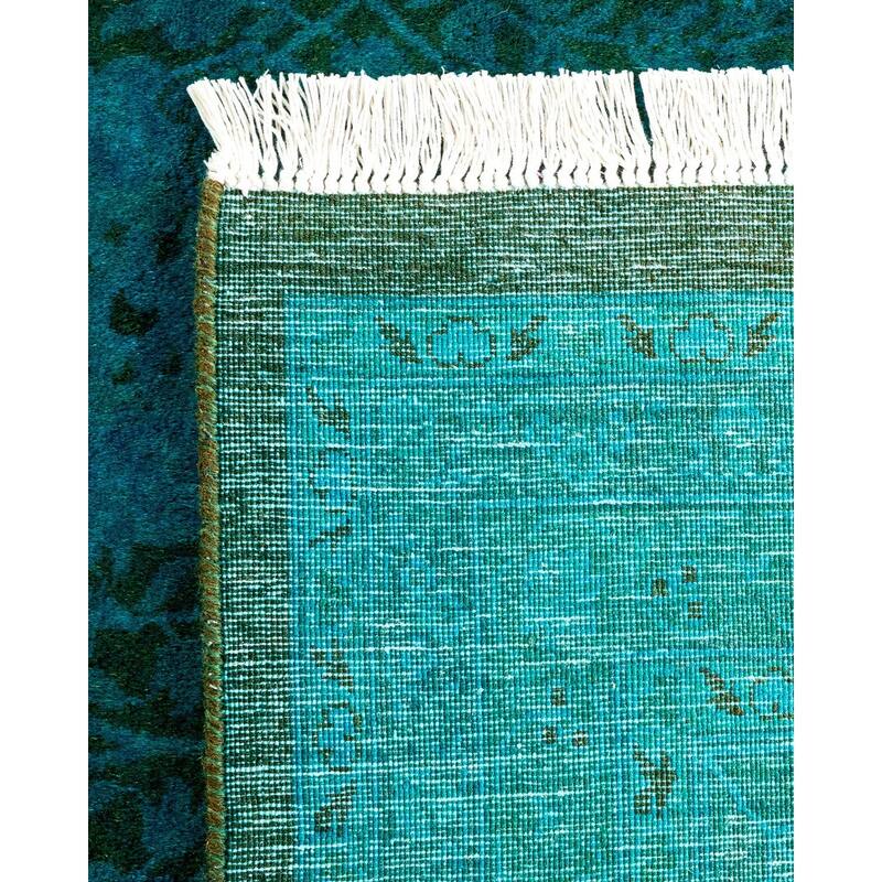 Overton Hand Knotted Wool Vintage Inspired Modern Contemporary Overdyed Green Area Rug - 8' 2" x 14' 5"