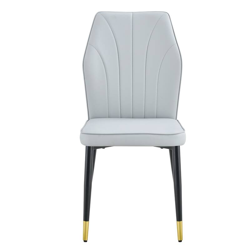 Roomfitters PU Dining Chairs with Patterned Backrest and Black Metal Legs, Upholstered Modern Set of 8 for Dining