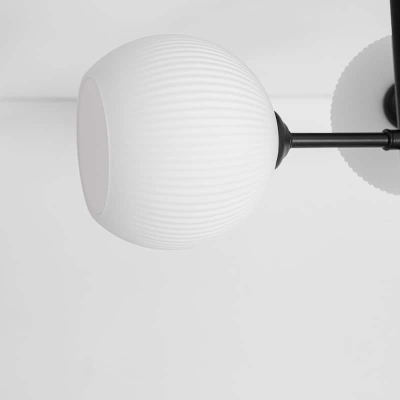 Modern 3-Light Ribbed Opal Glass Globe Sputnik Semi Flush Light