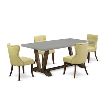Gothic Dining Set - 5 Piece Table & Chair Set - Linen Fabric Parsons Chairs - Rectangular Kitchen Table - 72
