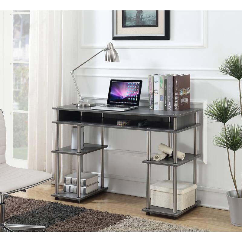 Sleek Desk with Shelves - Home Office Computer Desk, Nail Table - 47" L x 15" W x 30" H - Charcoal Gray