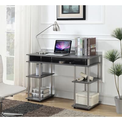 Sleek Desk with Shelves - Home Office Computer Desk, Nail Table - 47" L x 15" W x 30" H - Charcoal Gray