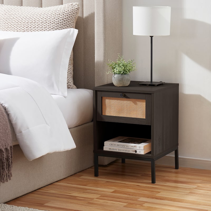 Nestl Wooden Rattan Night Stand - 2 PacK