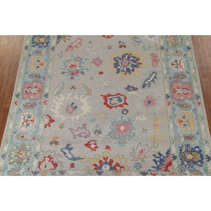 All-Over Oushak Oriental Area Rug Hand-Knotted Wool Carpet - 9'0" x 11'8"