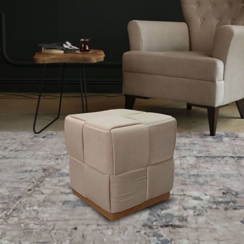 Upholstered Corduroy Square Ottoman Foot Stool Accent for Bedroom