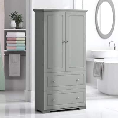 Freestanding Grey Bathroom Cabinet with 2 Doors and 2 Drawers, Adjustable Shelves, Painted MDF Finish
