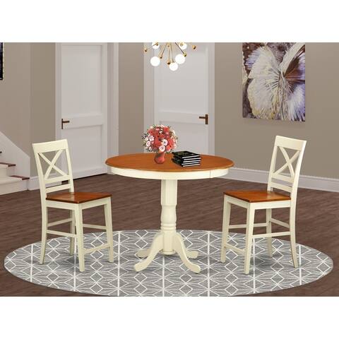 East West Furniture Solid Wood 3-piece Counter Height Dining Room Pub Set - a Table and 2 Kitchen Chairs (Finish Options)