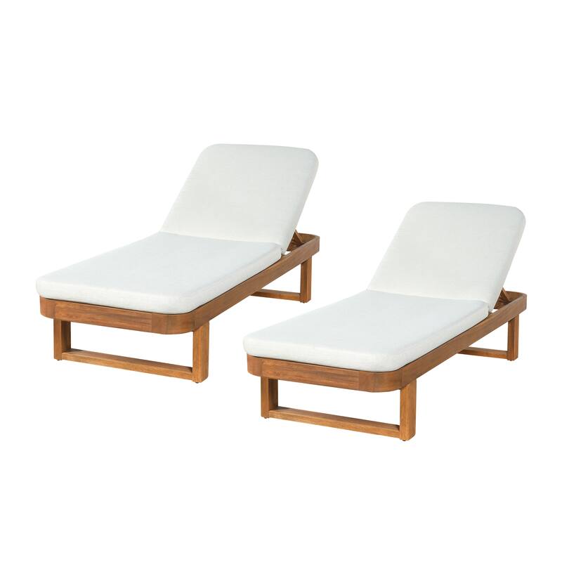 Christopher Knight Home - Milos Outdoor Acacia Wood Chaise Lounge with Adjustable Backrest & Water Resistant Cushioned Seat