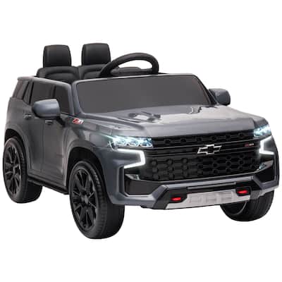 12V Battery Powered Kids Electric Car with Remote Control, Music, Lights, Horn, Suspension for 3-6 Years Old, Gray