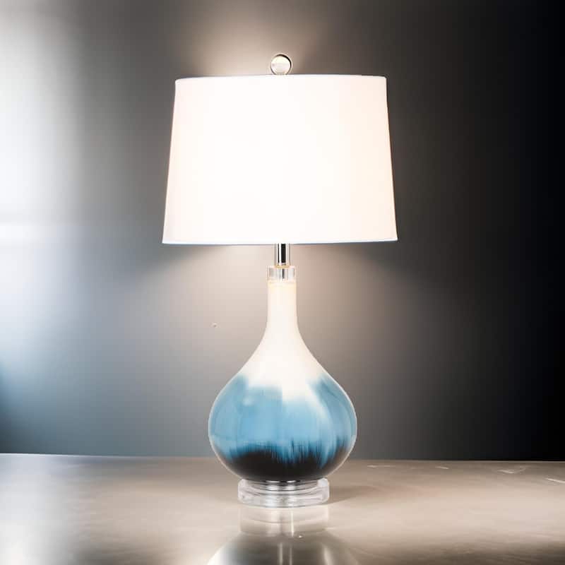 Lux Lighting Ombre 28" Stunning Blue Tone Glass Table Lamps with Linen Shade (Set of 2) 3-Way Switch