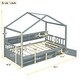 preview thumbnail 4 of 8, Twin Size Wooden House Bed with Shelves and a Mini-cabinet, Wood Bed Frame with Roof for Kids, Teens, Boys & Girls, Gray