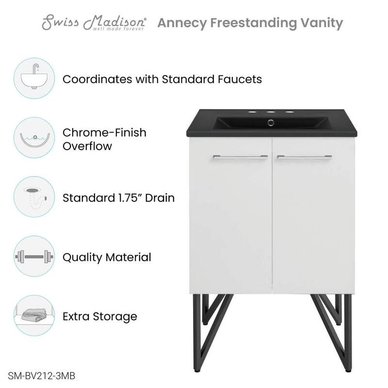 Swiss Madison SM-BV212-3MB Annecy 24" Free Standing Single Basin