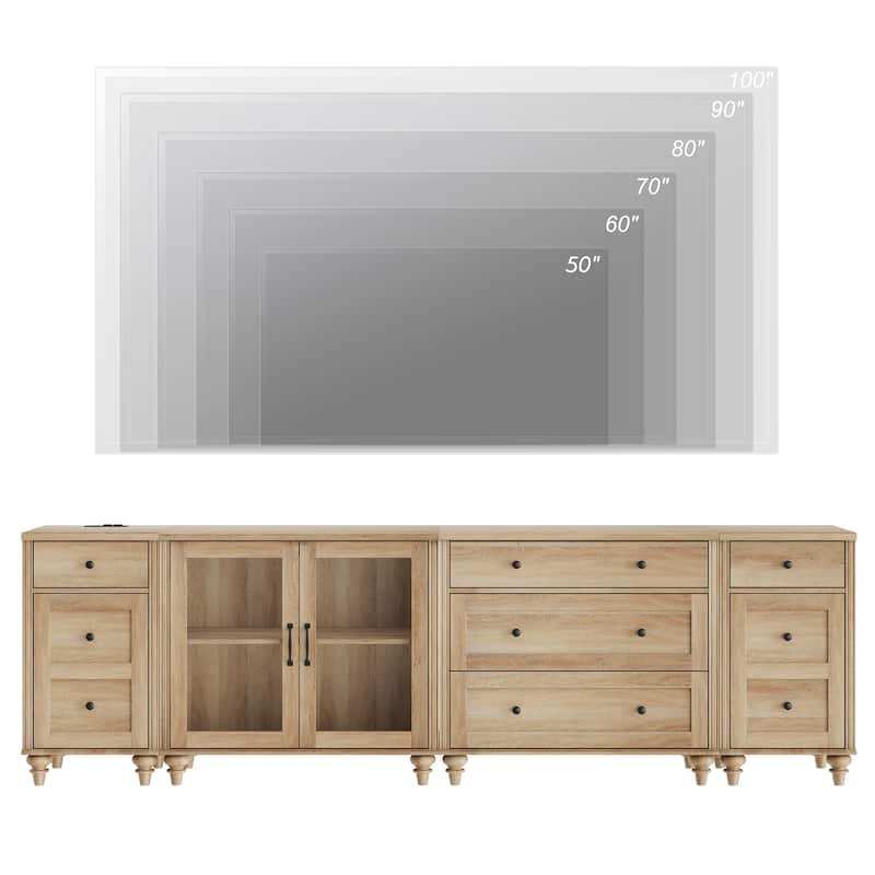 Farmhouse TV Stand with Glass Door, Oak