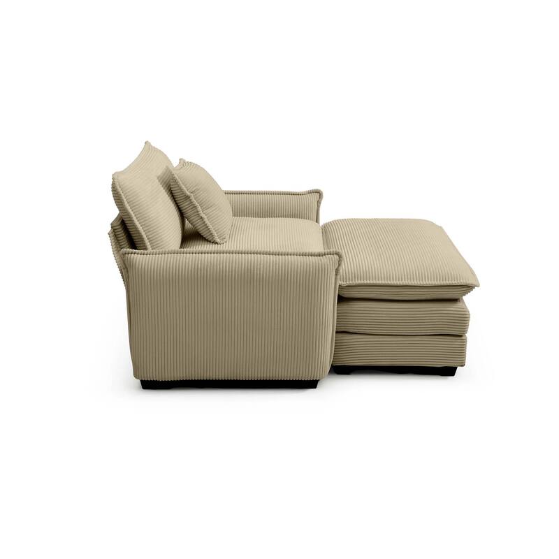 Ergonomic Corduroy Single Sofa Chair with Ottoman and Pillow