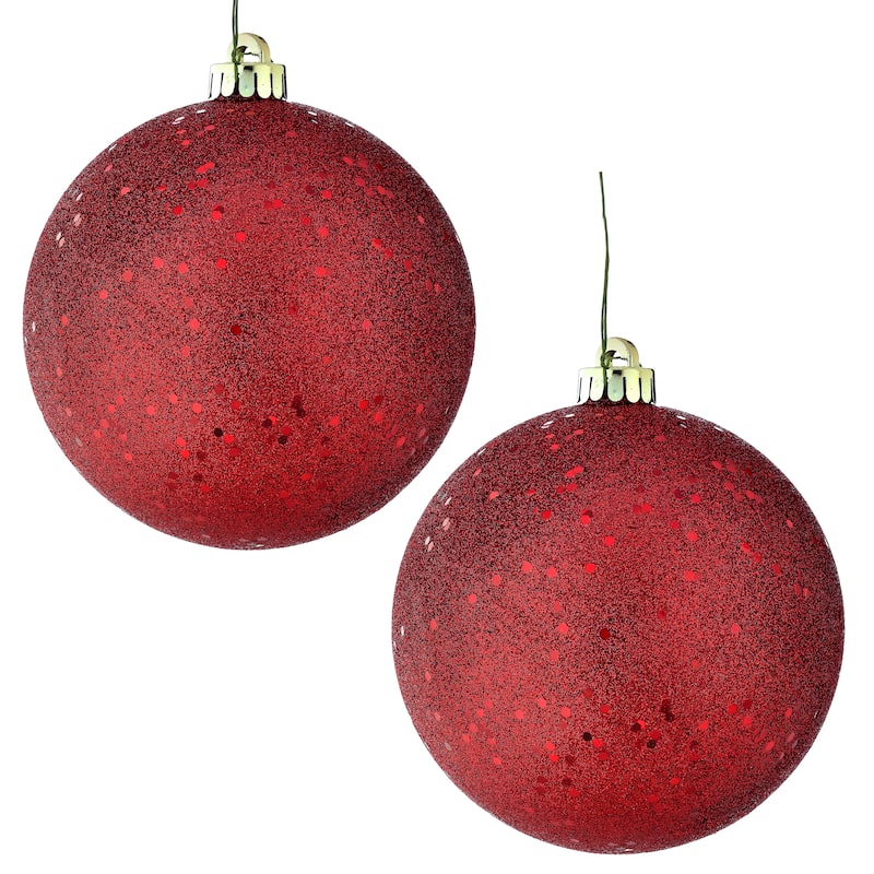 140mm Wired Glitter Sequined Shatterproof Plastic Ball Set of 2