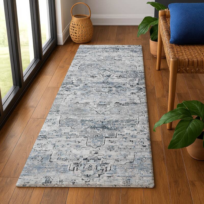Premium Washable Super Soft Vintage Traditional Mayfield Rug - 2'3" x 7'6" - Sky