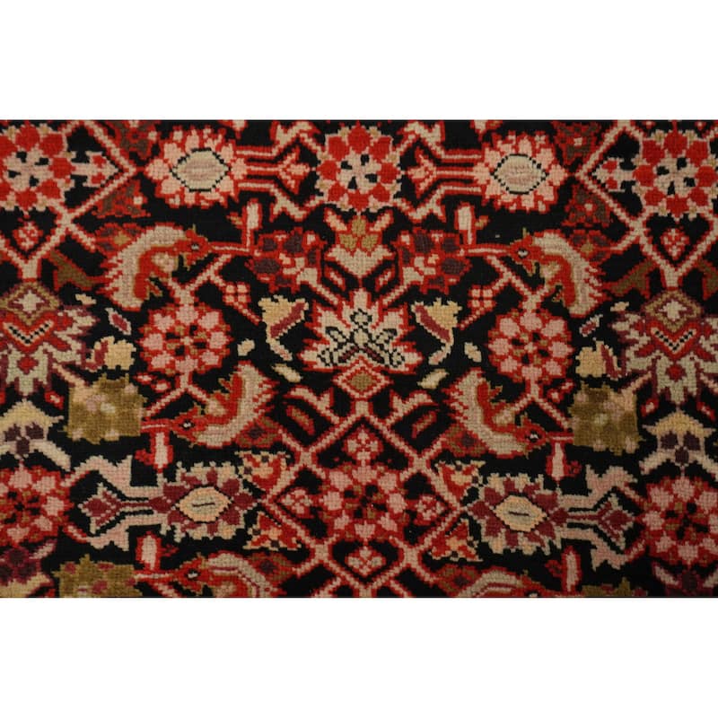 Hand Knotted Oriental 100% Wool Carpet Traditional Floral Black Karabagh Runner Rug - 18' 8'' X 3' 7''