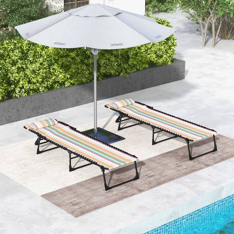 Outsunny Folding Chaise Lounge Chair Set of 2, Patio Sun Tanning Chair, Outdoor Chaise Lounger with 4-Position Reclining Back