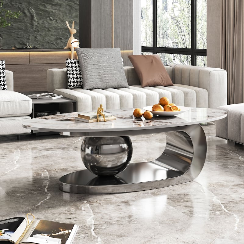 49.2 Inches Oval Faux Marble Coffee Table for Living Room