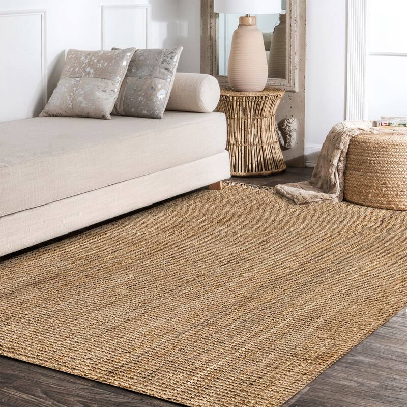 JONATHAN Y Maras Hand Woven Chunky Jute with Fringe Area Rug