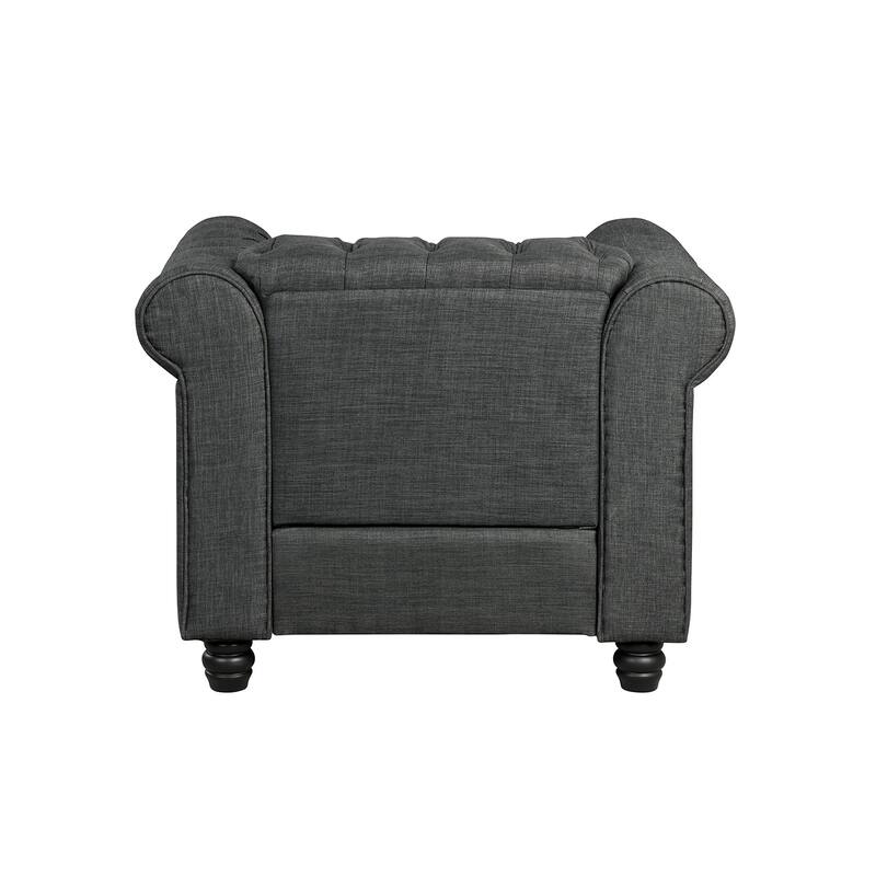 Morden Fort Button Tufted Upholstered Chesterfield Sofa Set Chair and Sofa,2 PCS for Living Room,Linen,Solid Wood Legs