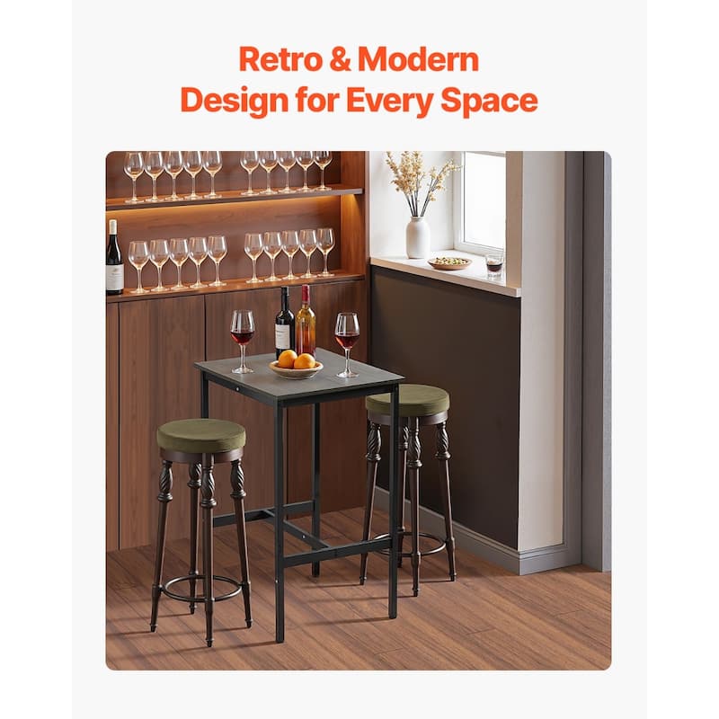 36" Tall Bar Height Pub Table with Square Wooden Top and Metal Frame Ideal for Home and Restaurant - 24”L x 24”W x 36”H