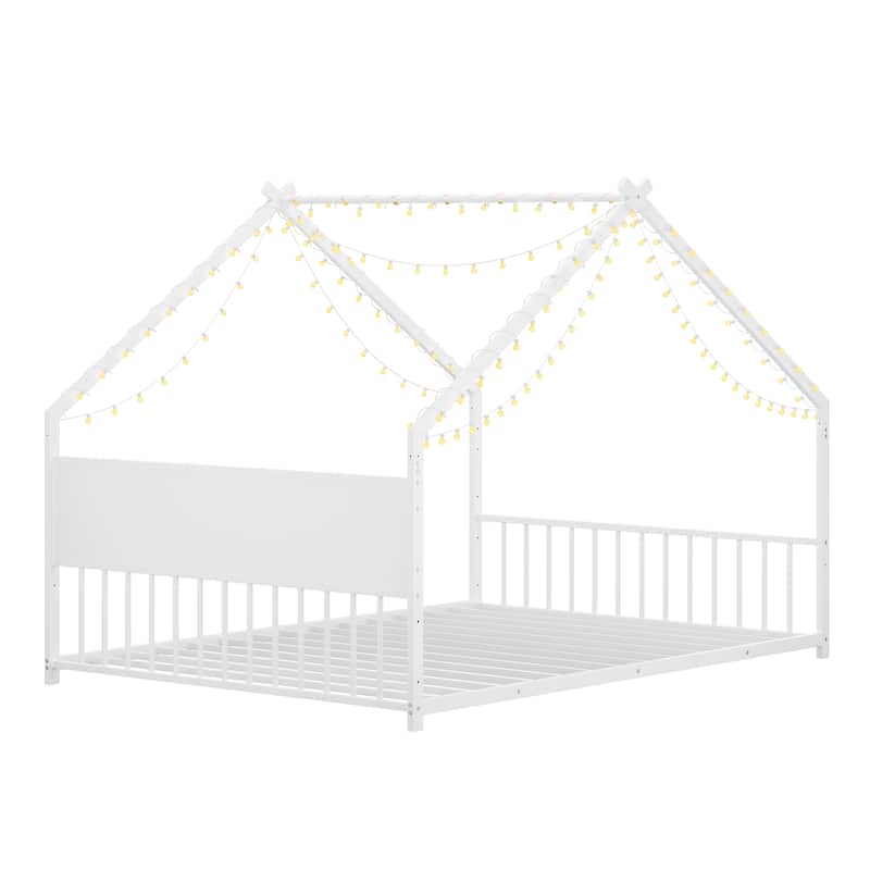 Full Size Platform Bed with LED Lights & Sideboard (450lb Capacity, Low-Profile Design)