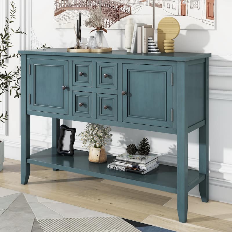 Cambridge Series Ample Storage Vintage Console Table with Four Small Drawers and Bottom Shelf for Living Rooms - Dark Blue