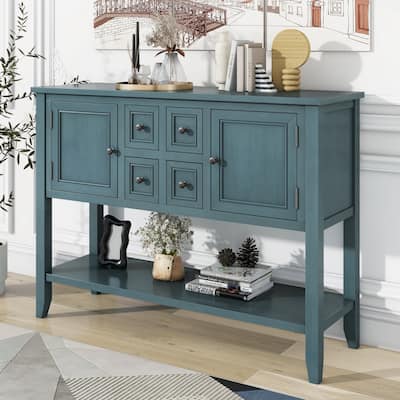 Cambridge Series Ample Storage Vintage Console Table with Four Small Drawers and Bottom Shelf for Living Rooms