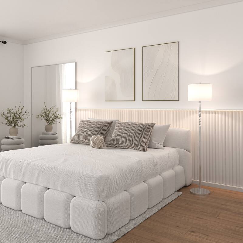 Acroma 62.2" Modern LED Bright Floor Lamp with White Fabric Drum Shade