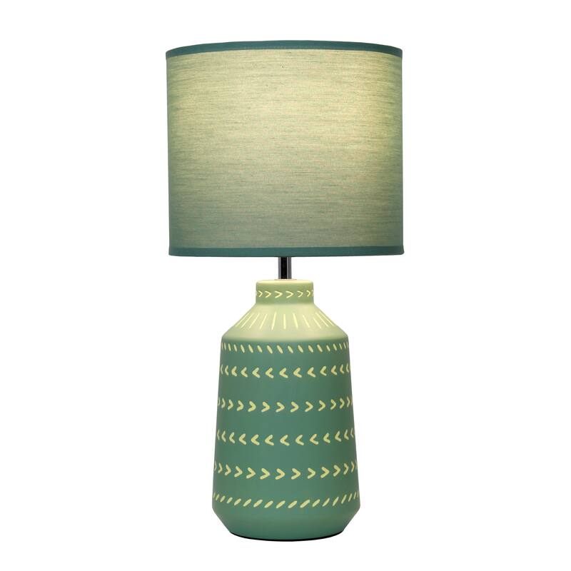 Patterned Ceramic Table Lamp with Fabric Drum Shade Modern Boho Style Multiple Colors - 8.27” x 8.27” x 17.00”