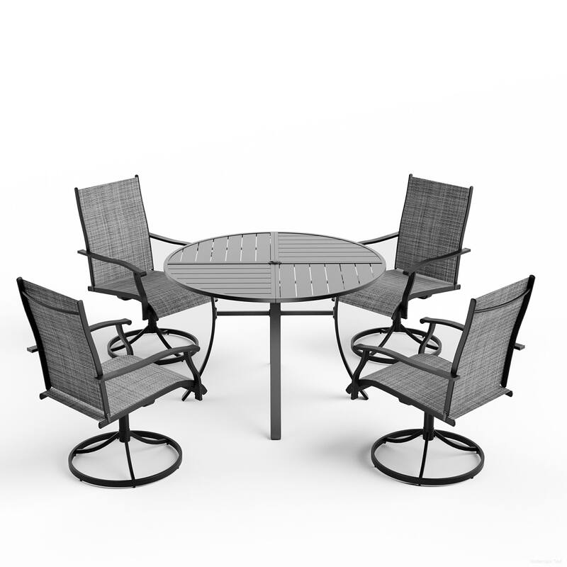 Patio Dining Set w Textilene / Swivel Rocking Chairs, Outdoor Table & Chairs w Adjustable Umbrella Hole, 5/7/9-Piece Garden Set