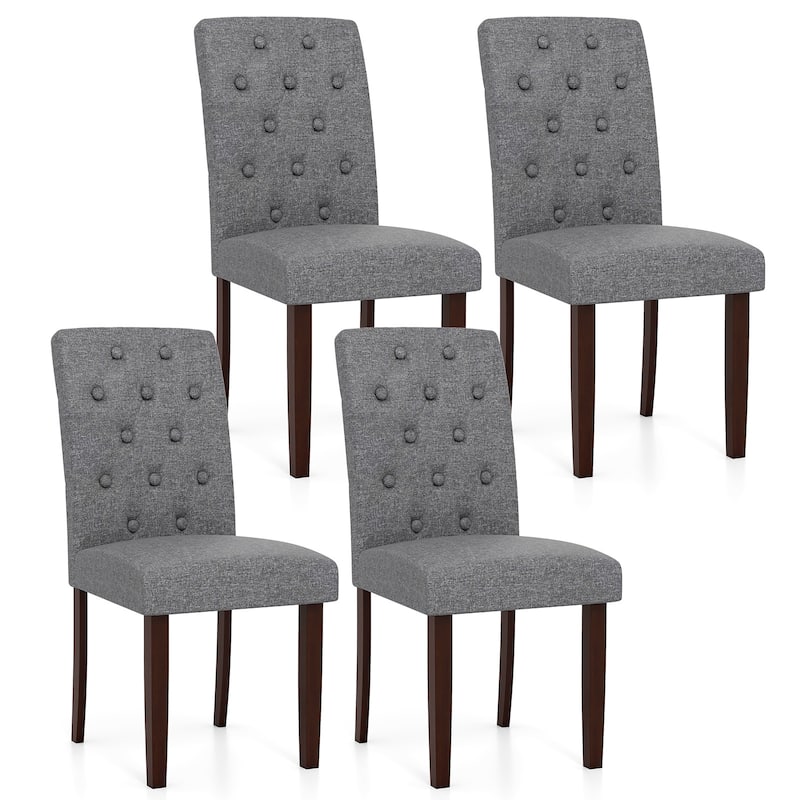 Gymax Wooden Dining Chair Set of 4 w/Rubber Wood Legs Padded Seat S - Grey