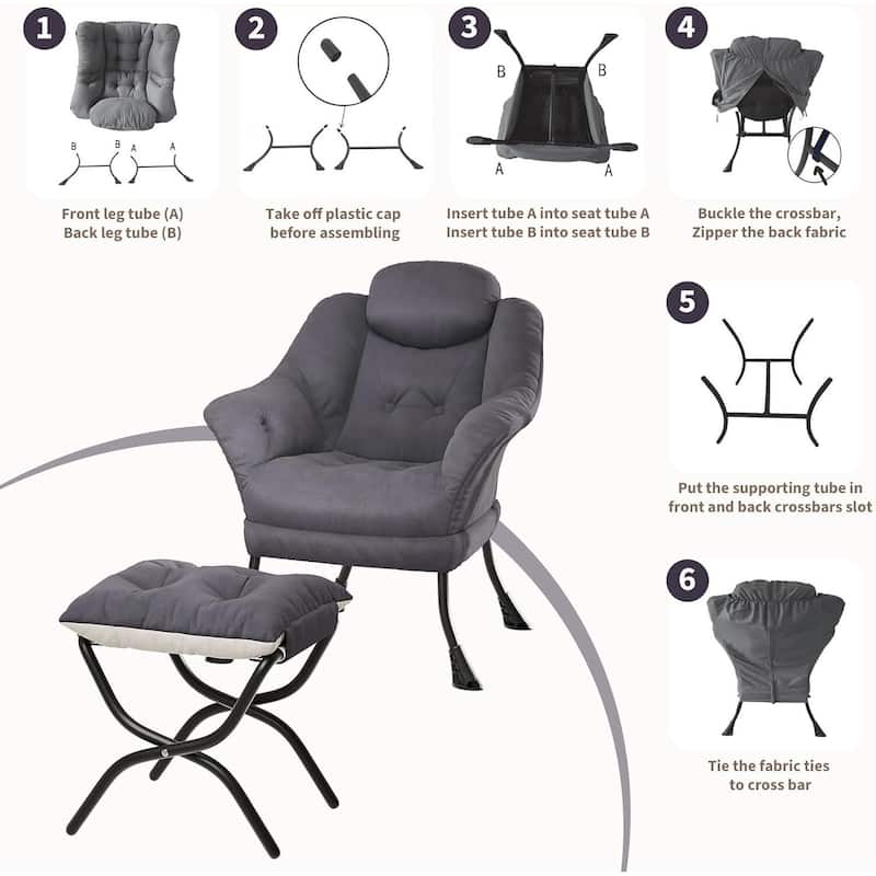Modern Accent Comfy Lazy Sofa Chair with Ottoman for Bedroom or Living Room