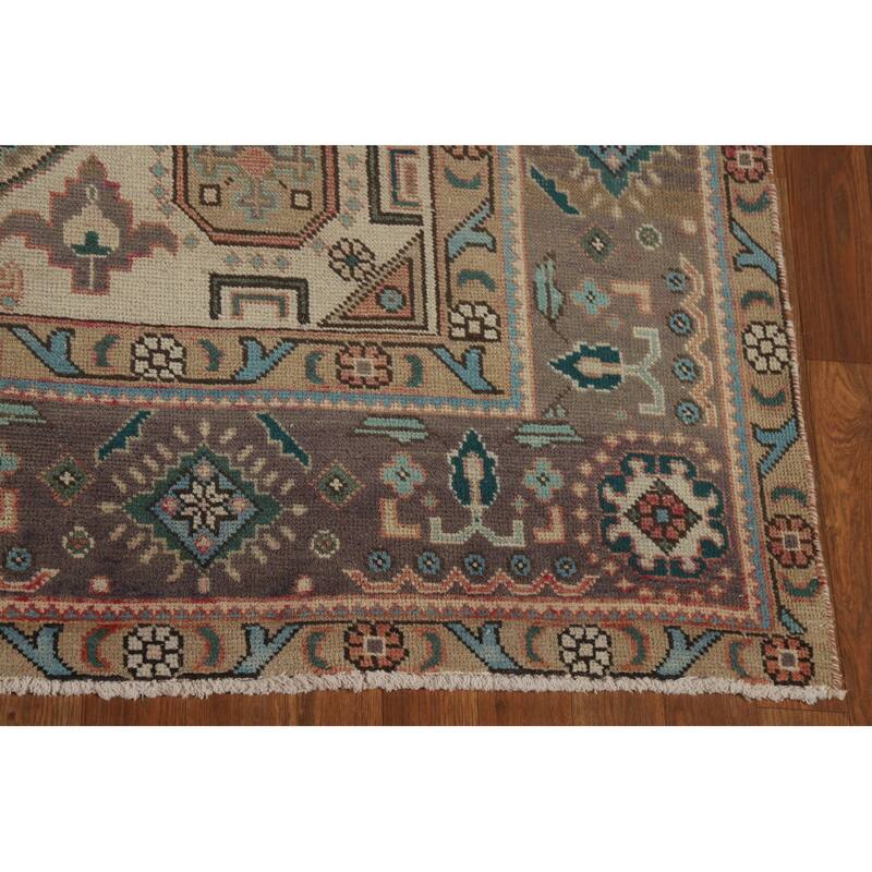 Vintage Pink Geometric Tabriz Persian Area Rug Handmade Wool Carpet - 6'4" x 10'0"